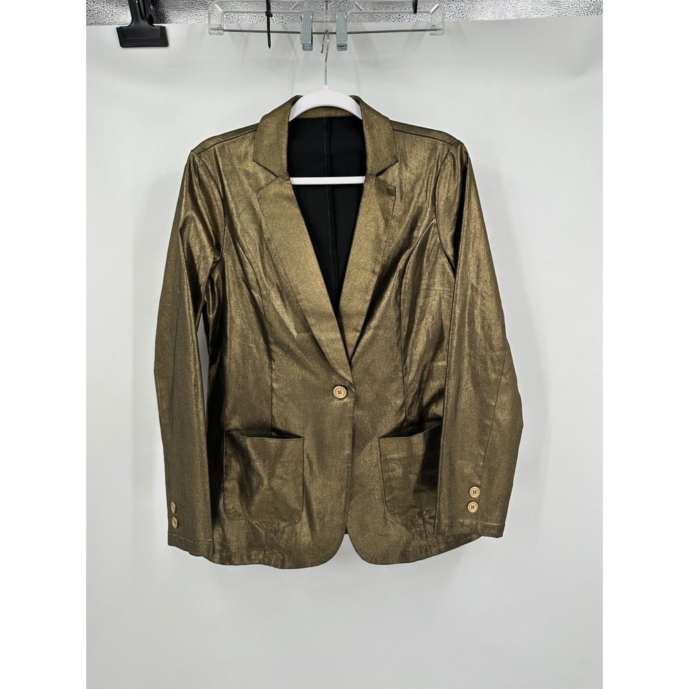 Womens Statement Metallic Gold Blazer Size M Jacket Disco Glam Cocktail‎ Evening